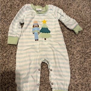 Striped Baby Onesie with Nutcracker and Tree